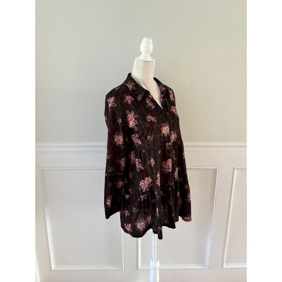Style & Co Leopard Floral Long Sleeve Tunic Top Size S - Picture 2 of 4